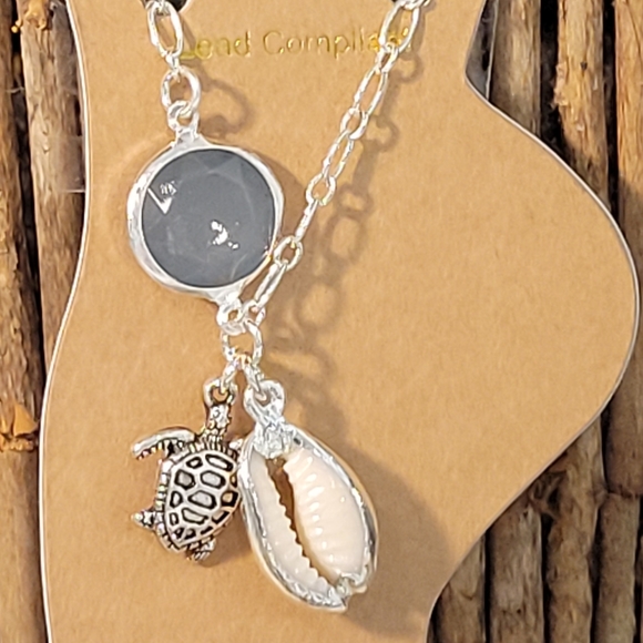 Silver 🐢 Turtle & conch shell with Genuine Seaglass Anklet  sea glass tortoise - Picture 1 of 2